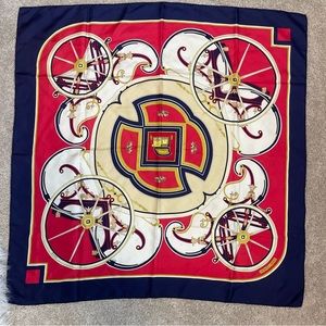 HERMES Logo XL Carre 90 Scarf " CERES " WASHINGTON’S CARRIAGE " Blue Red